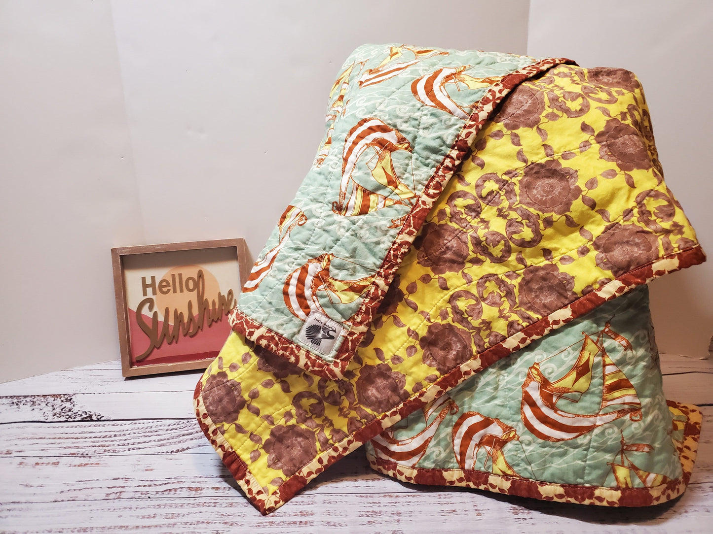 Wholecloth Quilt, Nautical Quilt, Boho Baby Quilt, Boho Baby Bedding, Baby Blanket, Baby Shower Gift, Boho Nautical Decor, Kantha Quilt