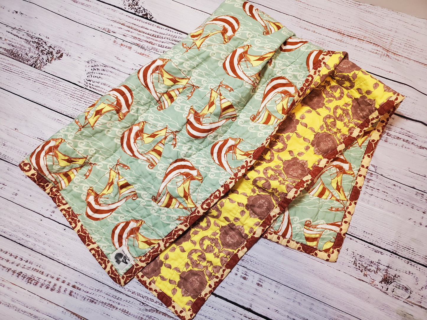 Wholecloth Quilt, Nautical Quilt, Boho Baby Quilt, Boho Baby Bedding, Baby Blanket, Baby Shower Gift, Boho Nautical Decor, Kantha Quilt