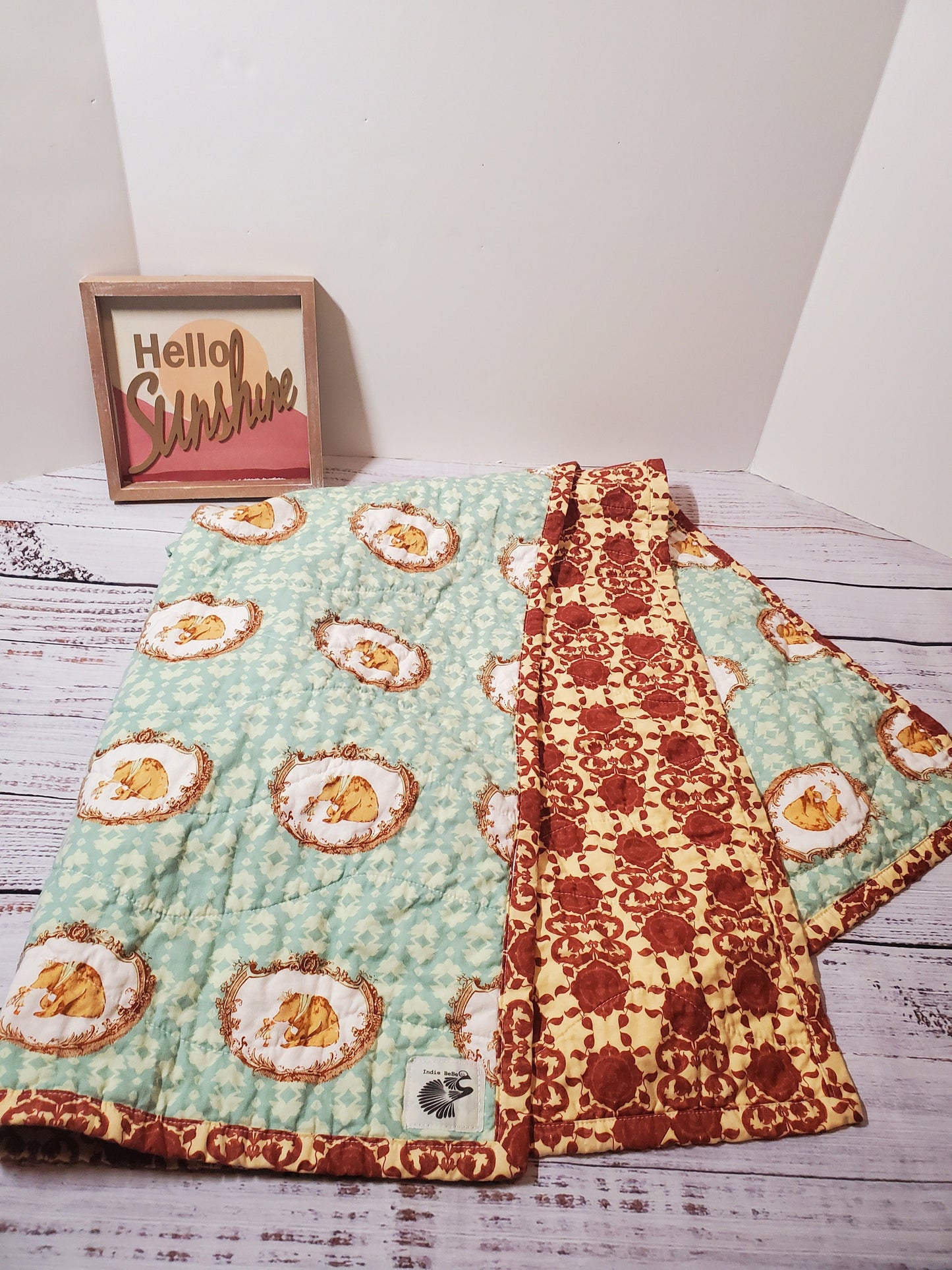 Wholecloth Quilt, Boho Baby Quilt, Boho Baby Bedding, Bear Baby Blanket, Baby Shower Gift, Nursery Decor, Kantha Quilt, Gift for Boys