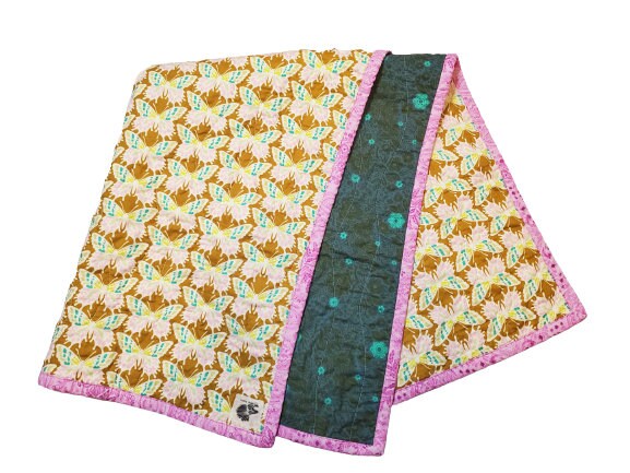 Wholecloth Quilt, Boho Butterfly Baby Quilt, Boho Baby Bedding, Butterfly Baby Blanket, Baby Shower Gift, Kantha Quilt, Butterfly Quilt