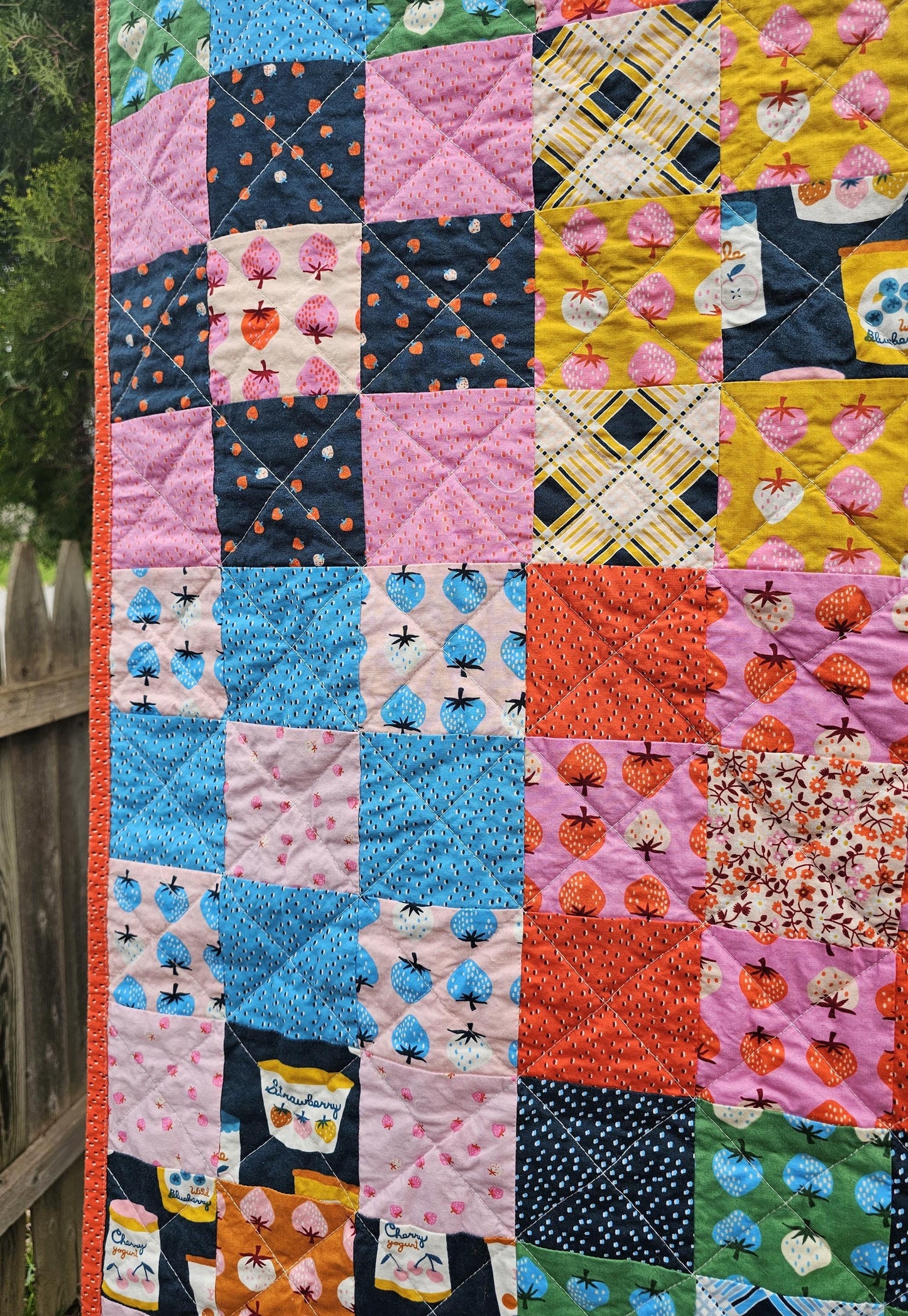 Handmade Quilt, Ruby Star Society Quilt, Throw Quilt, Lap Quilt, Patchwork Quilt, Dorm Room Quilt, Handmade Gift for Girls, Strawberry Gift