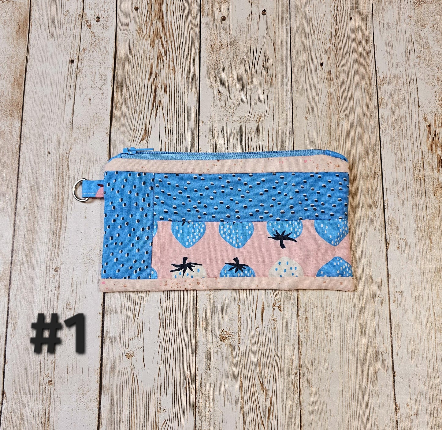 Small Fabric Zipper Pouch, Purse organizer, Tiny Strawberry Pouch, Handmade Lined Zipper Pouch, Gift Card Bag, Strawberry, Tiny Starry Pouch