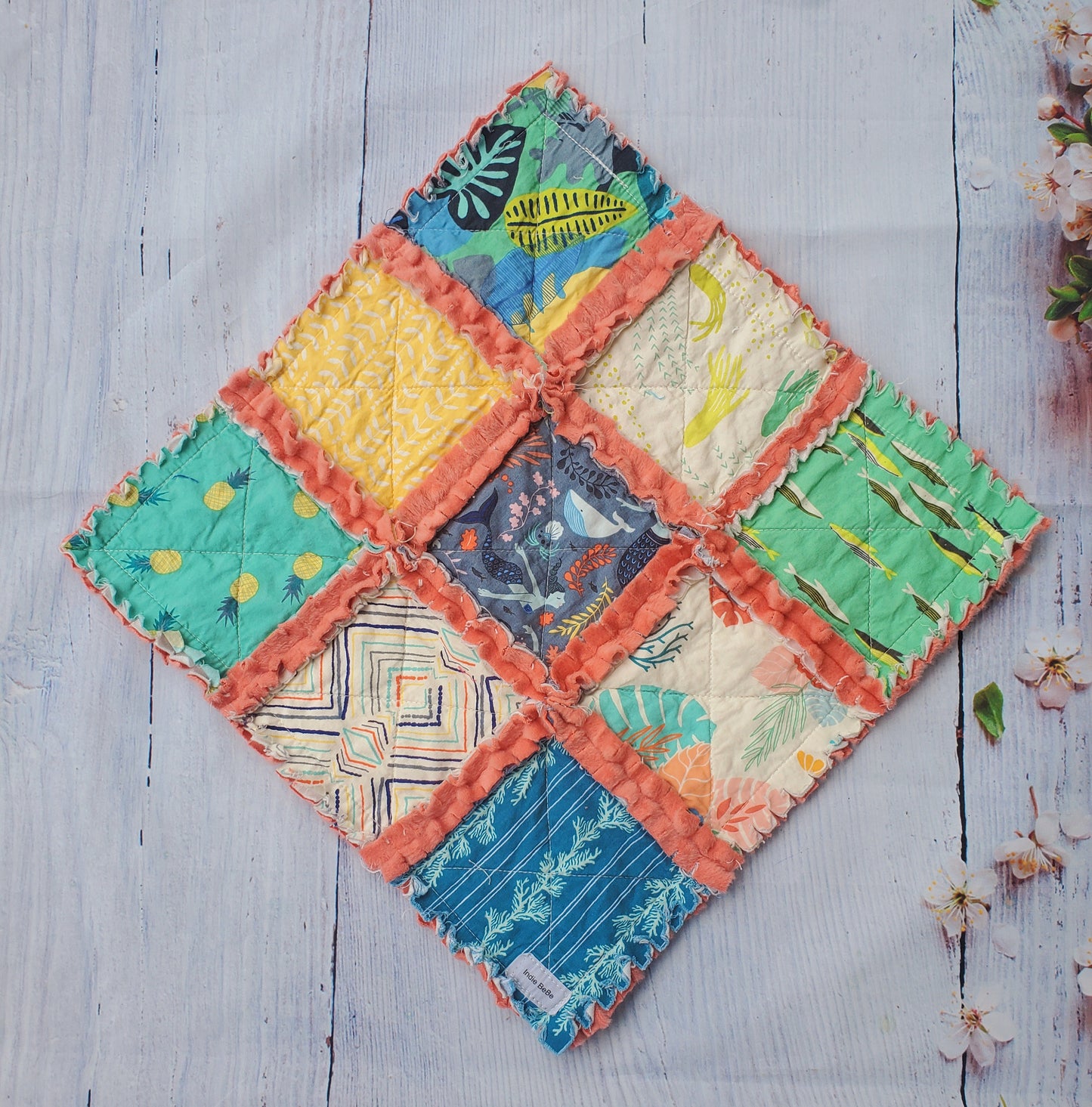 Handmade Quilt, Mermaid Quilt, Rag Quilt, Patchwork Quilt, Lovey Blanket, Baby Shower Gift, Boho Quilt, Rag Quilt, Crib Quilt, Mermaid Lovey