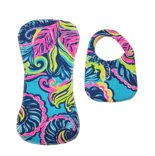 Lilly Mermaids Gift Set, Bib & Burp Cloth Set, Bibs for Girls, Baby Shower Gift, Gift for New Mom, Gifts for Her, Mermaids Cove, Burp Cloth
