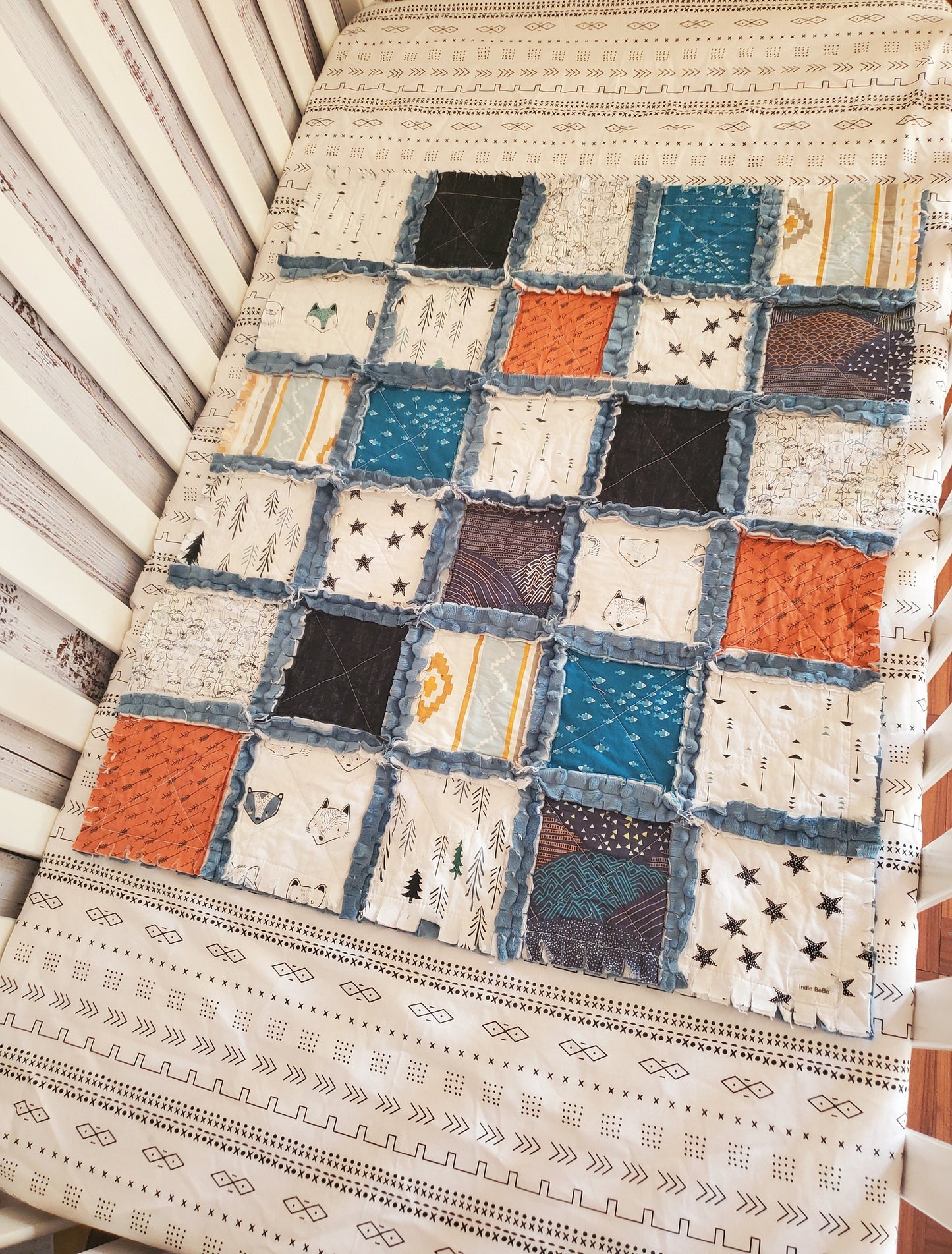 Handmade Quilt, Patchwork Quilt, Crib Quilt, Rag Quilt Baby, Woodland Nursery, Boy Quilt, Lovey Blanket, Baby Shower Gift, Woodland Animals