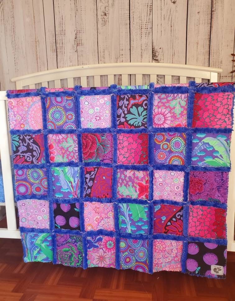 Patchwork Crib Quilt, Handmade Quilt, Floral Quilt, , Baby Quilt, Security Blanket, Boho Quilt, Kaffe Fasset, Baby Shower Gift