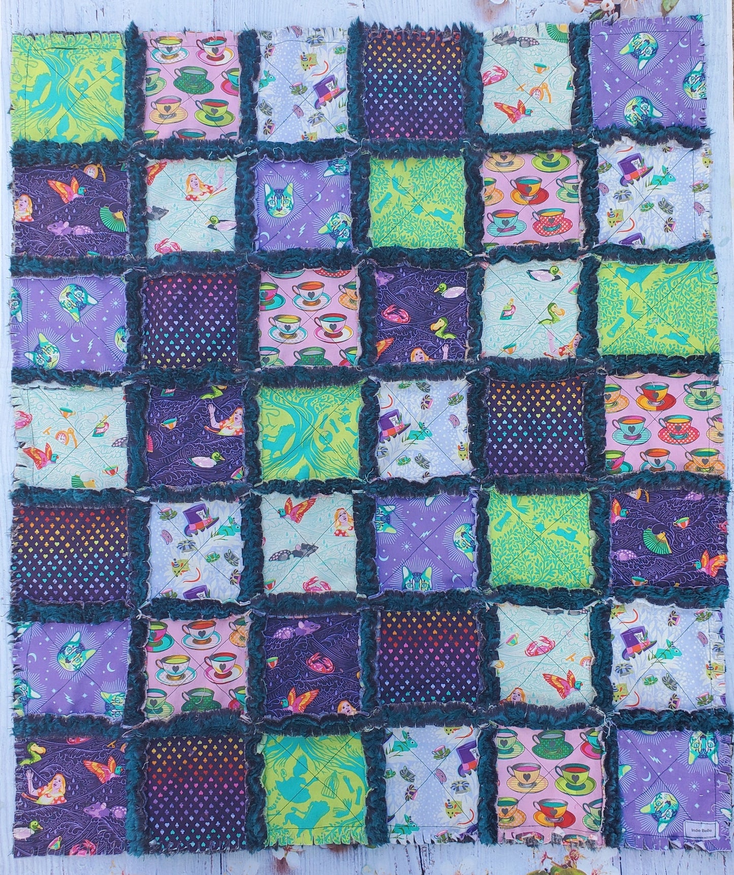 Handmade Quilt, Patchwork Quilt, Crib Quilt, Minky Rag Quilt, Alice in Wonderland, Baby Quilt, Baby Shower Gift, Lovey Blanket, Boho Quilt