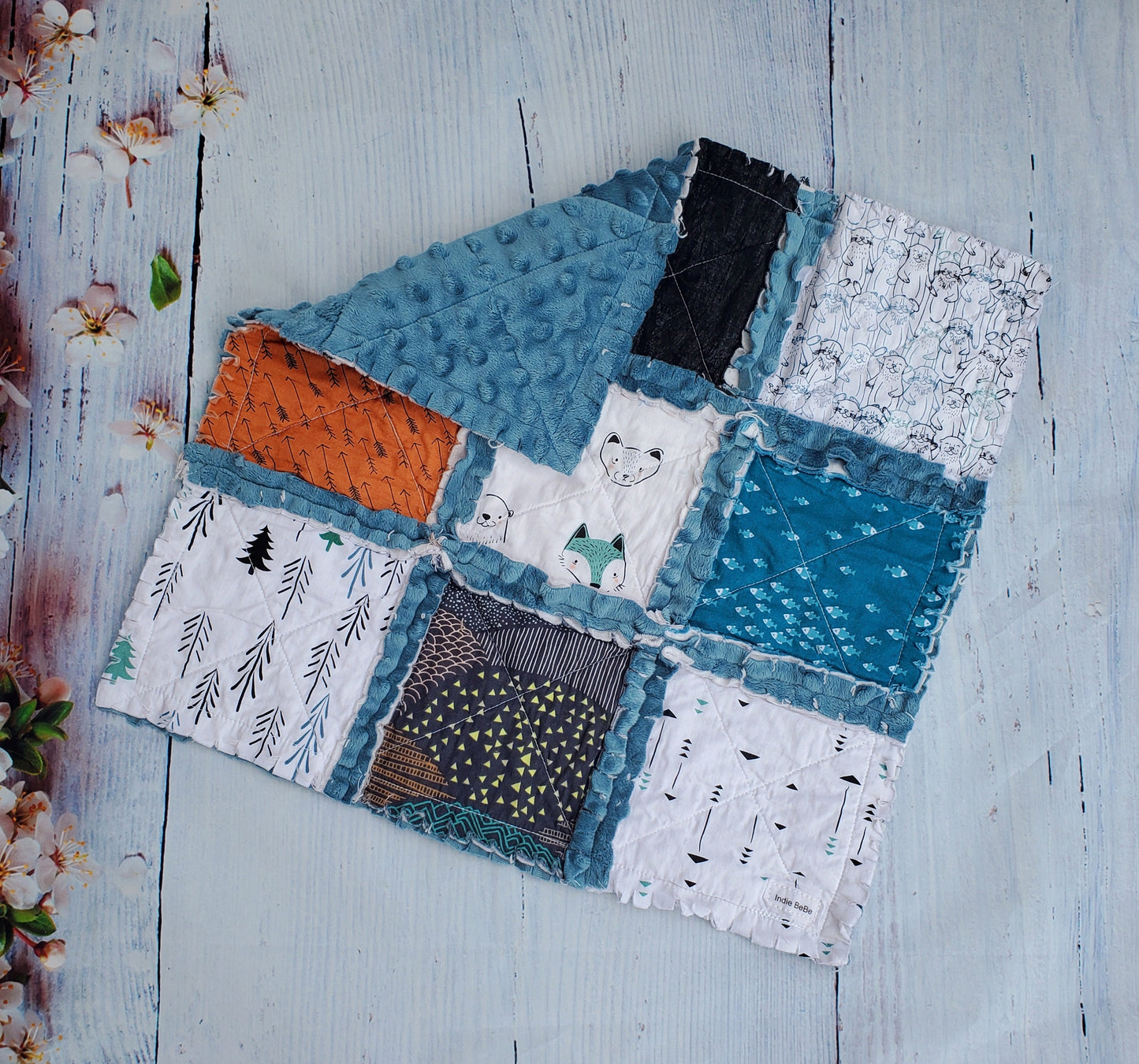 Handmade Quilt, Patchwork Quilt, Crib Quilt, Rag Quilt Baby, Woodland Nursery, Boy Quilt, Lovey Blanket, Baby Shower Gift, Woodland Animals