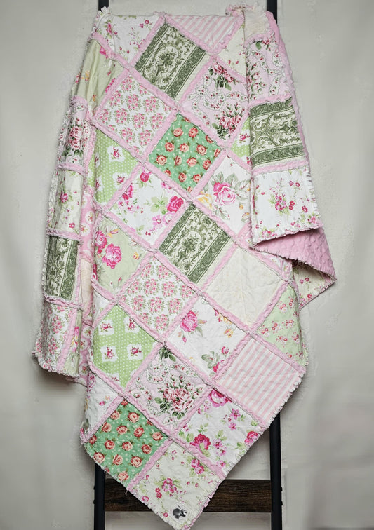 Handmade Quilt, Baby Shower Gift, Shabby Chic Quilt, Crib Quilt, Rag Quilt, Floral Quilt, Lovey Blanket, Patchwork Quilt, Toddler Quilt