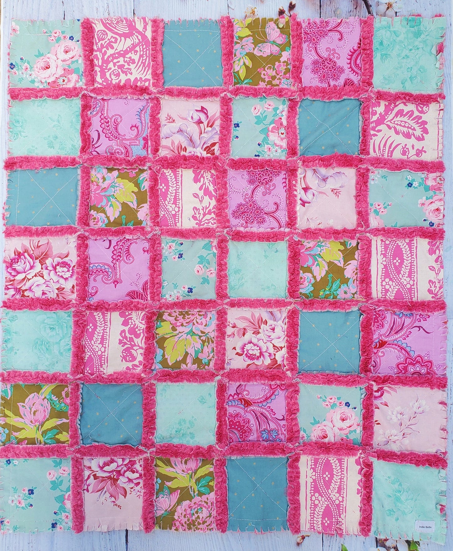 Patchwork Quilt, Handmade Quilt, Minky Rag Quilt, Floral, Baby Bedding, Baby Quilt, Boho Quilt, Mini Crib Quilt, Crib Quilt, Lovey Blanket