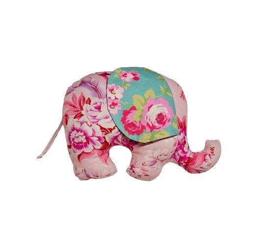 Floral Baby Gift, Stuffed Animal, Plush Elephant, Baby Shower Gift, Vintage Roses, Gifts for Her, Boho Baby Gift, Handmade Plushie
