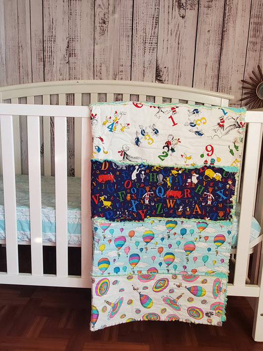 Dr Seuss Rag Quilt, Toddler Bedding, 80s Rag Quilt, Crib Quilt, 80s Baby Blanket, Dr Seuss Baby Blanket, Baby Shower Gift, Toddler Bed Quilt
