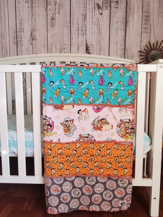 Flintstones Toddler Bedding, 80s Rag Quilt, Crib Quilt, 80s Baby Blanket, Flintstones Baby Blanket, Baby Shower Gift, Toddler Bed Quilt