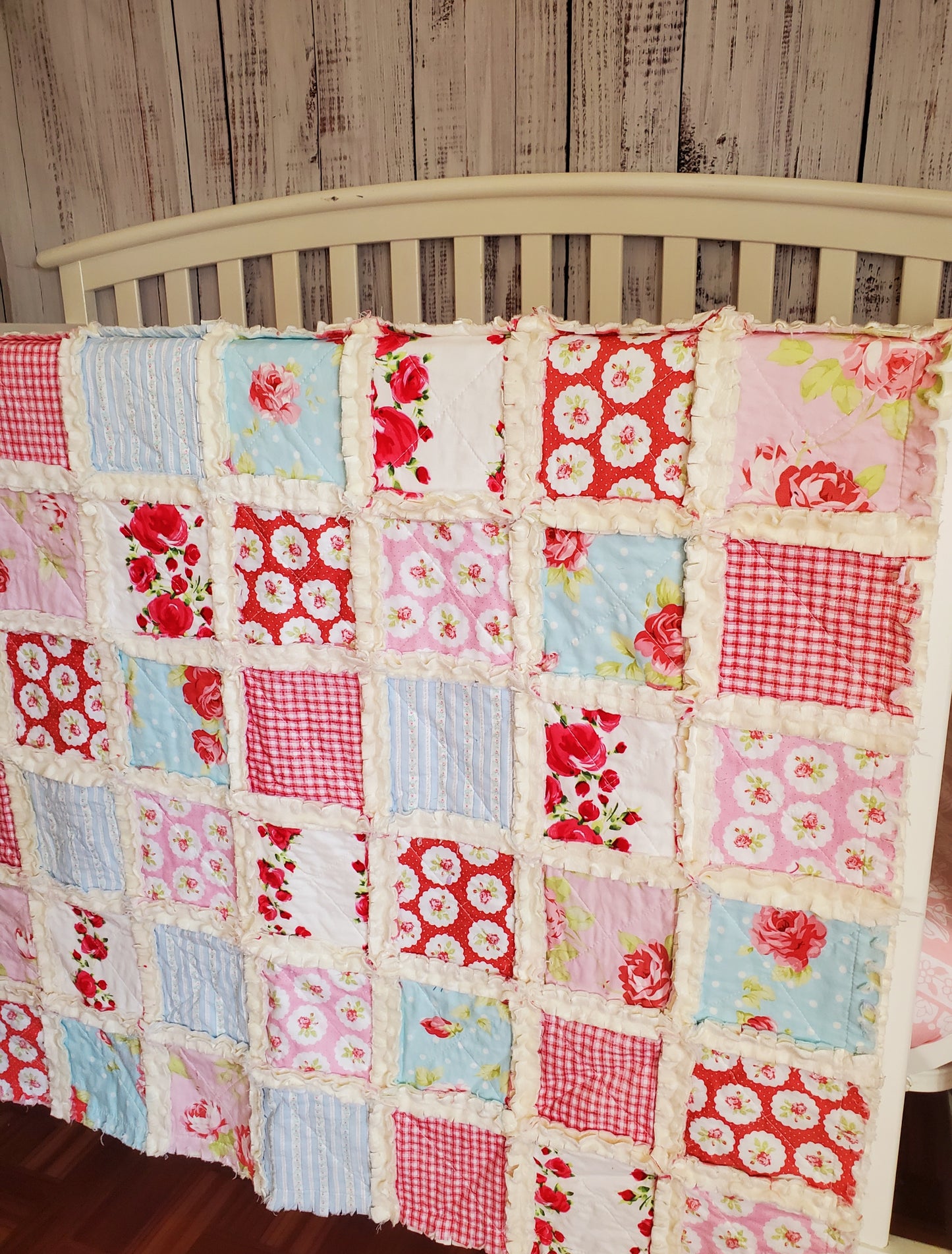 Handmade Quilt, Baby Shower Gift, Shabby Chic Quilt, Crib Quilt, Rag Quilt, Floral Quilt, Lovey Blanket, Patchwork Quilt, Toddler Quilt