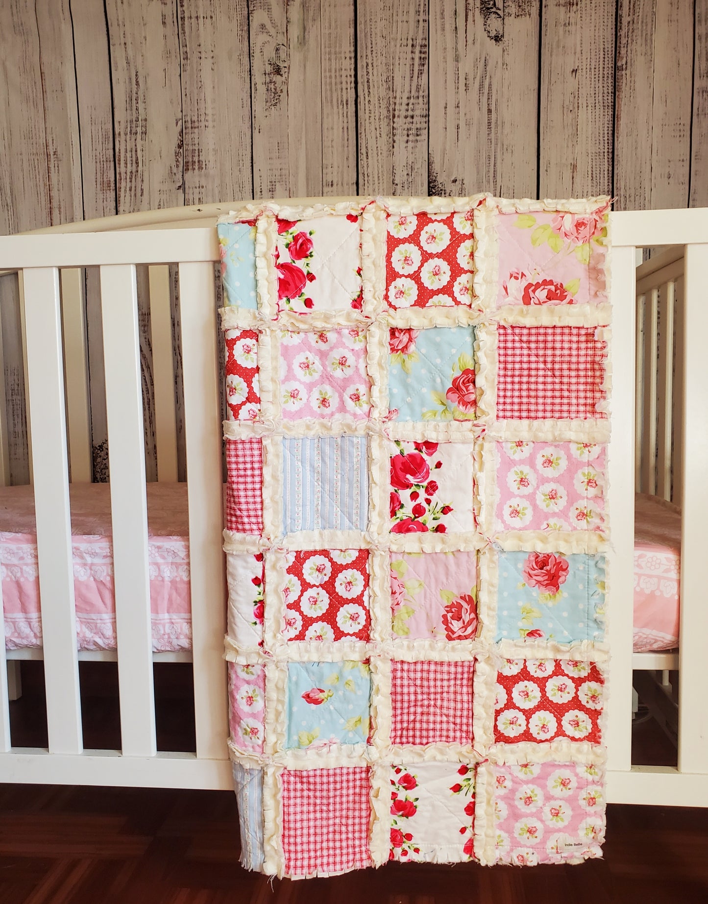 Handmade Quilt, Baby Shower Gift, Shabby Chic Quilt, Crib Quilt, Rag Quilt, Floral Quilt, Lovey Blanket, Patchwork Quilt, Toddler Quilt