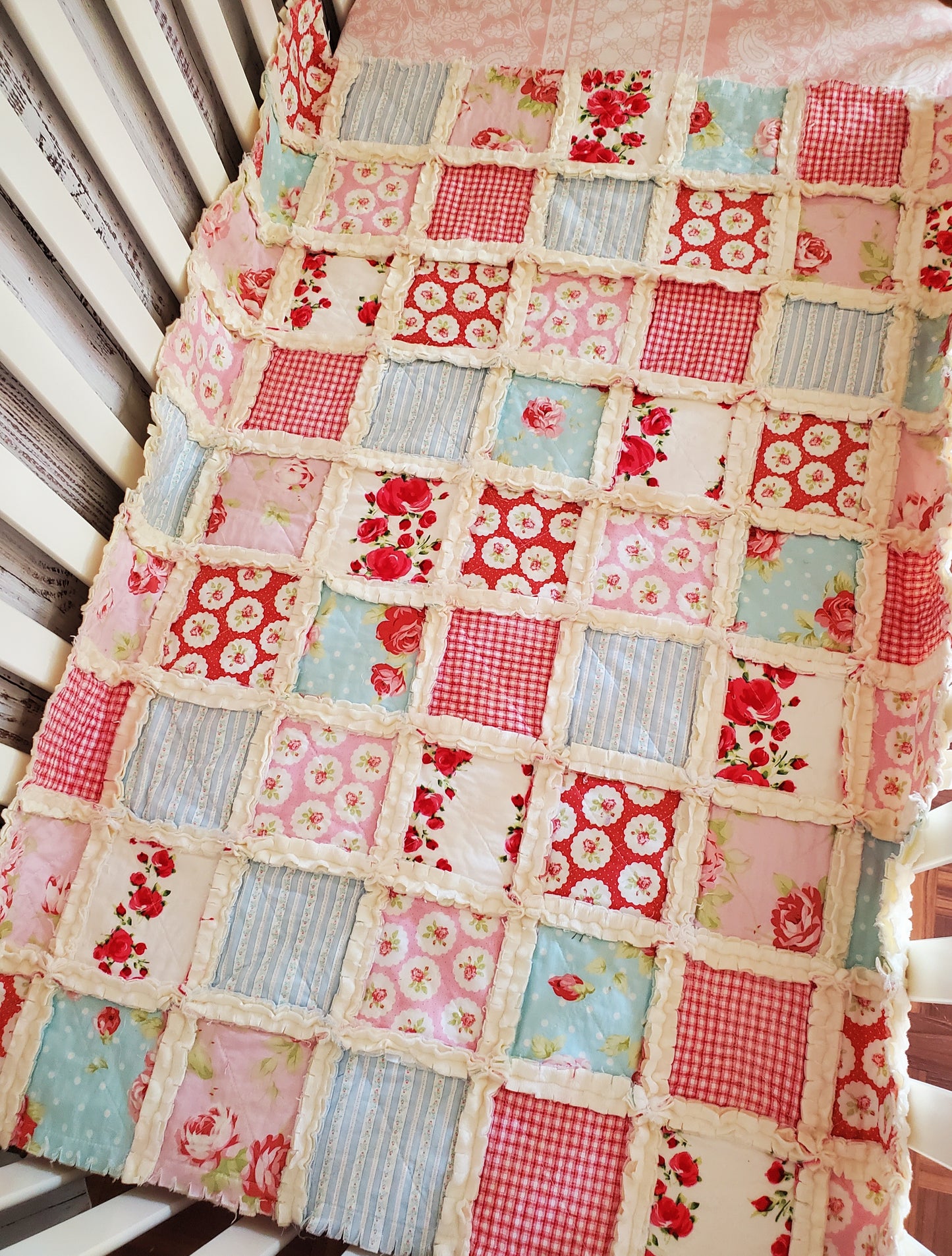Handmade Quilt, Baby Shower Gift, Shabby Chic Quilt, Crib Quilt, Rag Quilt, Floral Quilt, Lovey Blanket, Patchwork Quilt, Toddler Quilt