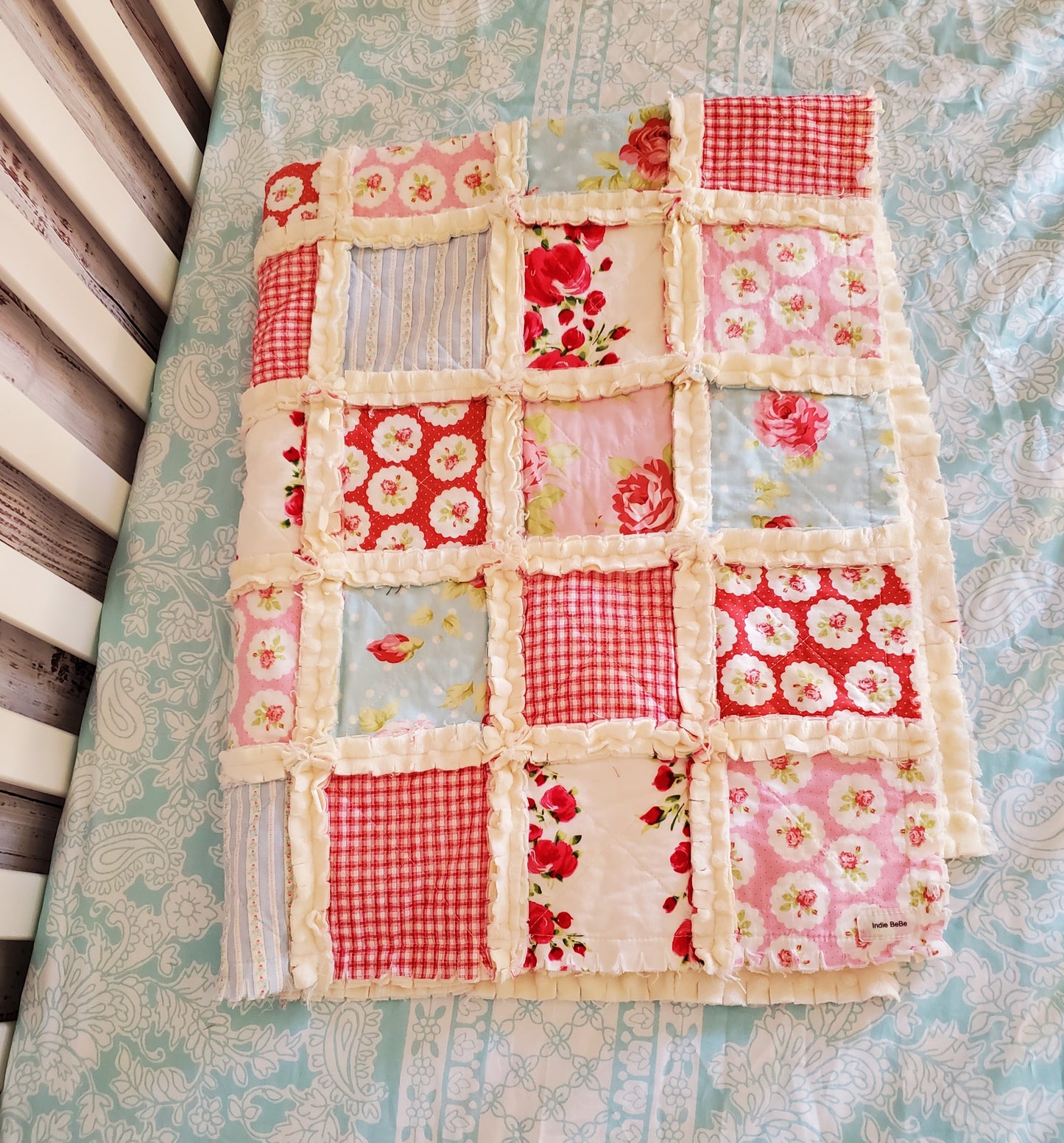 Handmade Quilt, Baby Shower Gift, Shabby Chic Quilt, Crib Quilt, Rag Quilt, Floral Quilt, Lovey Blanket, Patchwork Quilt, Toddler Quilt