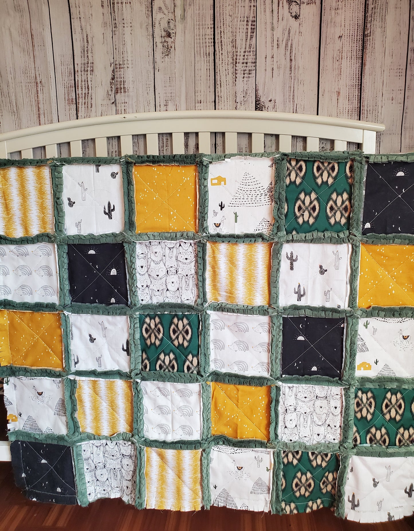 Patchwork Crib Quilt, Crib Bedding, Minky Rag Quilt, Woodland Animals Quilt, Baby Boy Quilt, Crib Bedding, Minky Blanket, Nursery Bedding