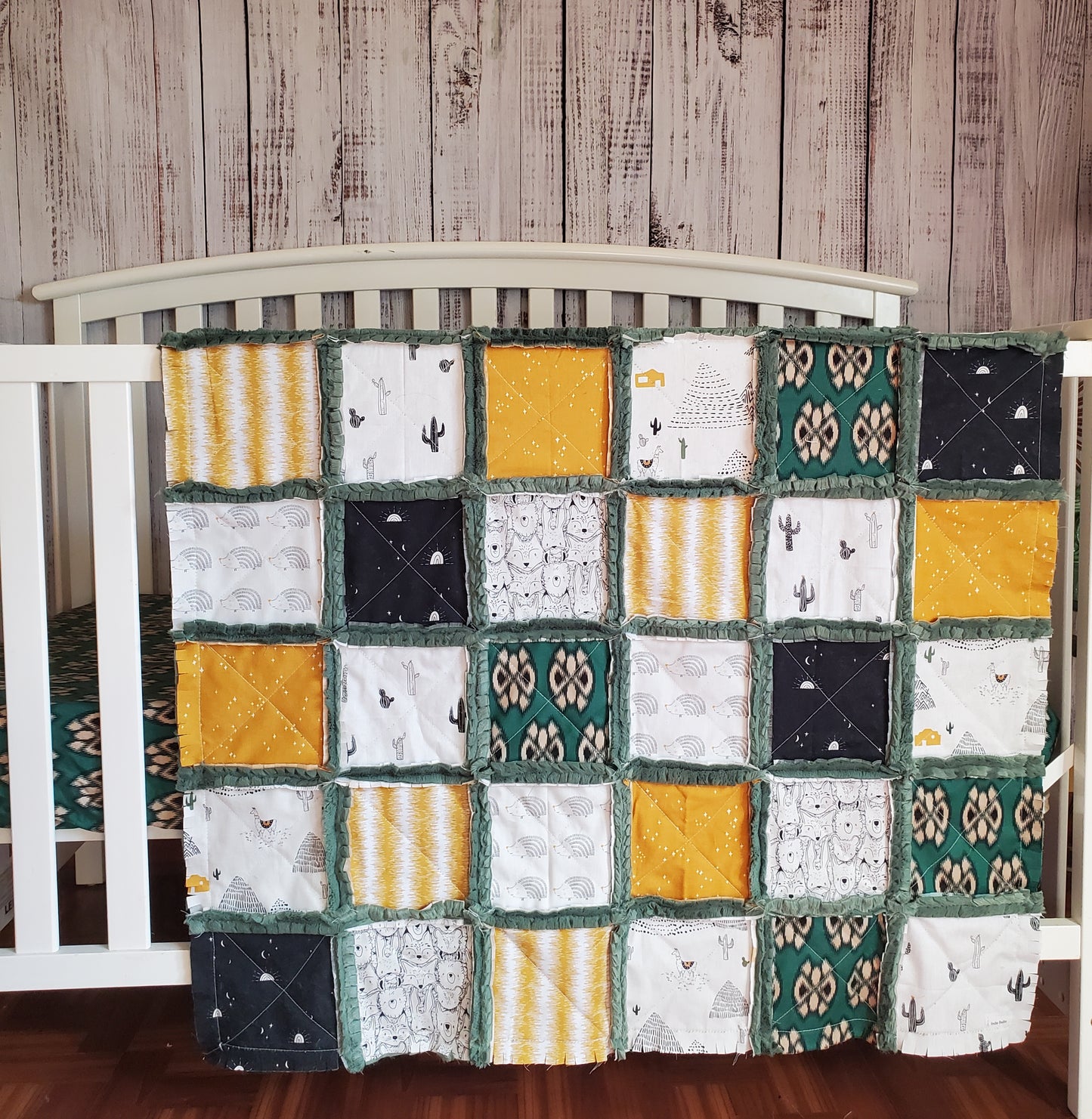 Patchwork Crib Quilt, Crib Bedding, Minky Rag Quilt, Woodland Animals Quilt, Baby Boy Quilt, Crib Bedding, Minky Blanket, Nursery Bedding