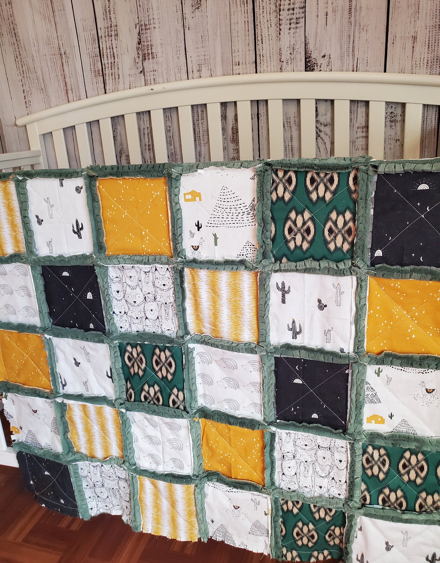 Patchwork Crib Quilt, Crib Bedding, Minky Rag Quilt, Woodland Animals Quilt, Baby Boy Quilt, Crib Bedding, Minky Blanket, Nursery Bedding