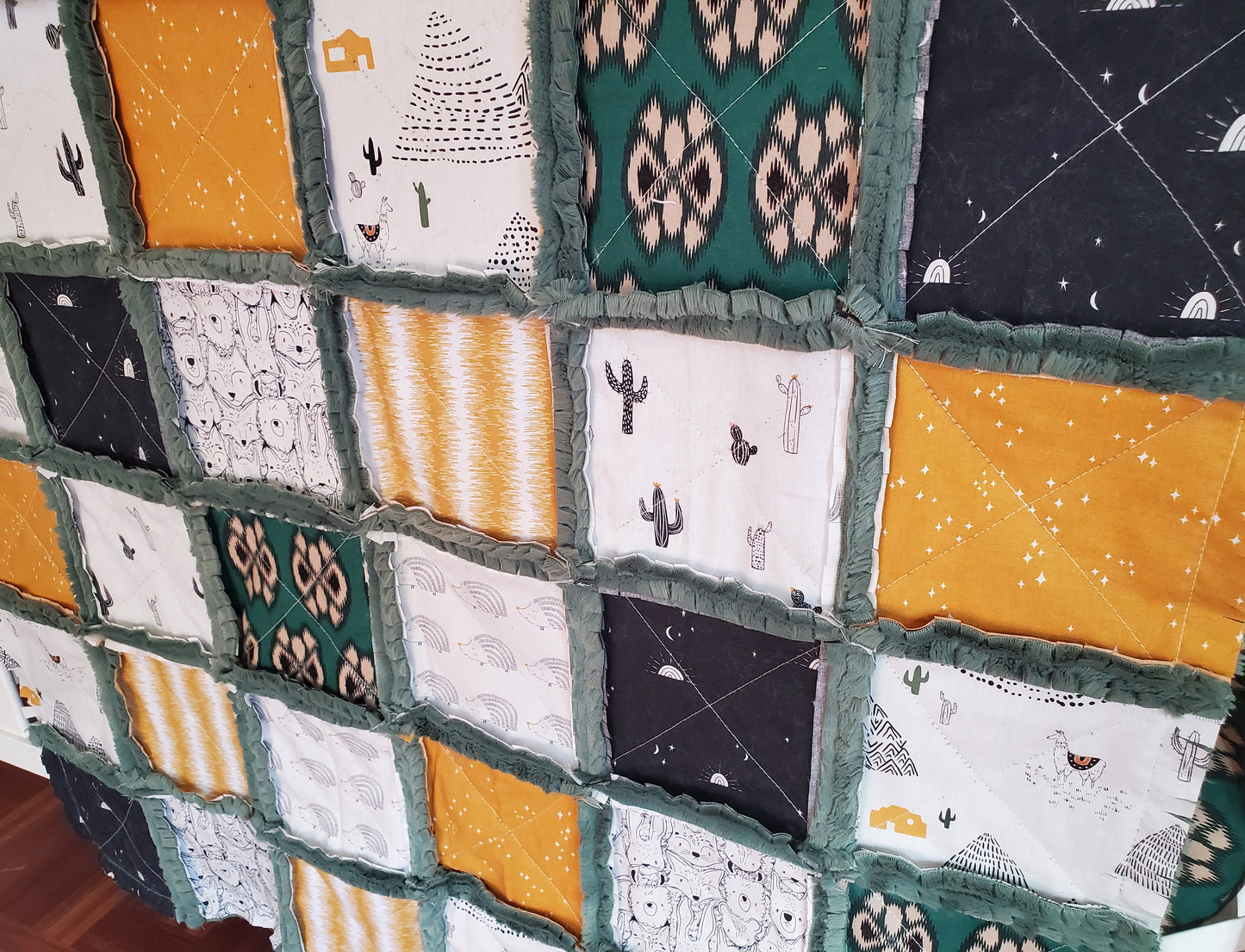 Patchwork Crib Quilt, Crib Bedding, Minky Rag Quilt, Woodland Animals Quilt, Baby Boy Quilt, Crib Bedding, Minky Blanket, Nursery Bedding