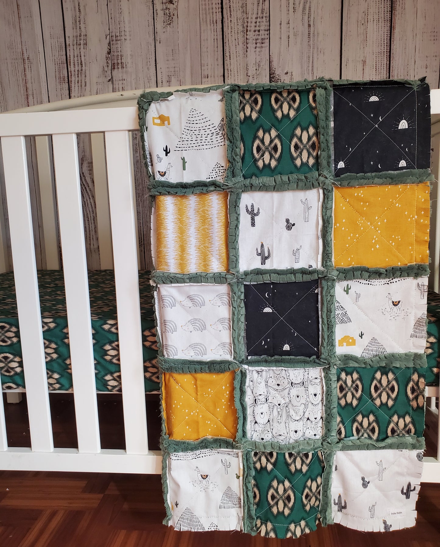 Patchwork Crib Quilt, Crib Bedding, Minky Rag Quilt, Woodland Animals Quilt, Baby Boy Quilt, Crib Bedding, Minky Blanket, Nursery Bedding
