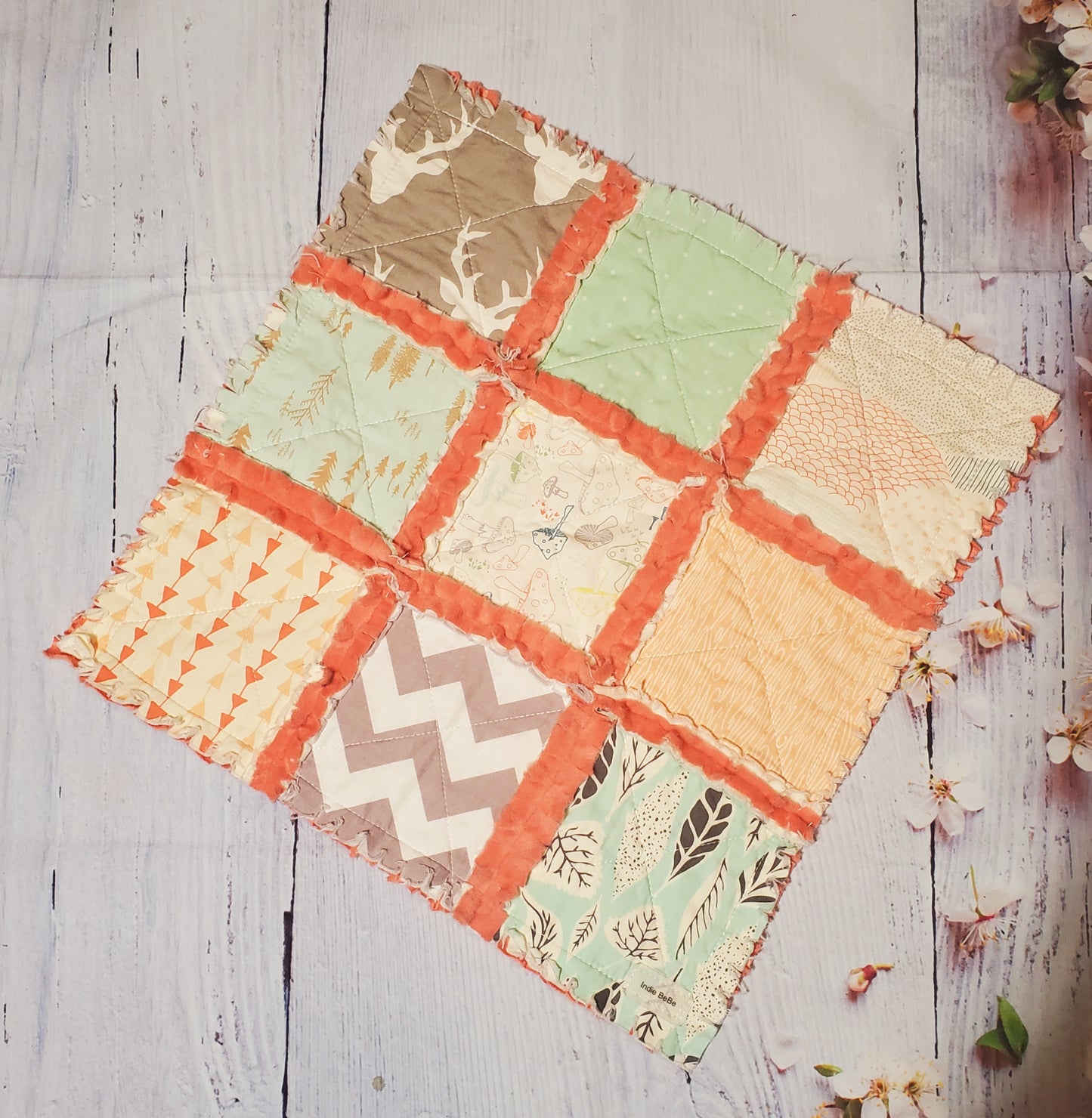 Handmade Quilt, Woodland Animals, Baby Shower Gift, Baby Quilt, Security Blanket, Crib Quilt, Baby Lovey, Rag Quilt, Gender Neutral Quilt