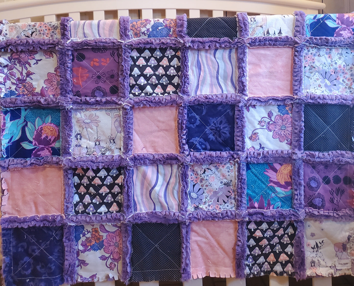 Handmade Quilt, Baby Shower Gift, Rag Quilt Baby, Sprites of Tillbrook, Alexander Henry, Patchwork Quilt, Crib Quilt, Boho Quilt, Baby Quilt
