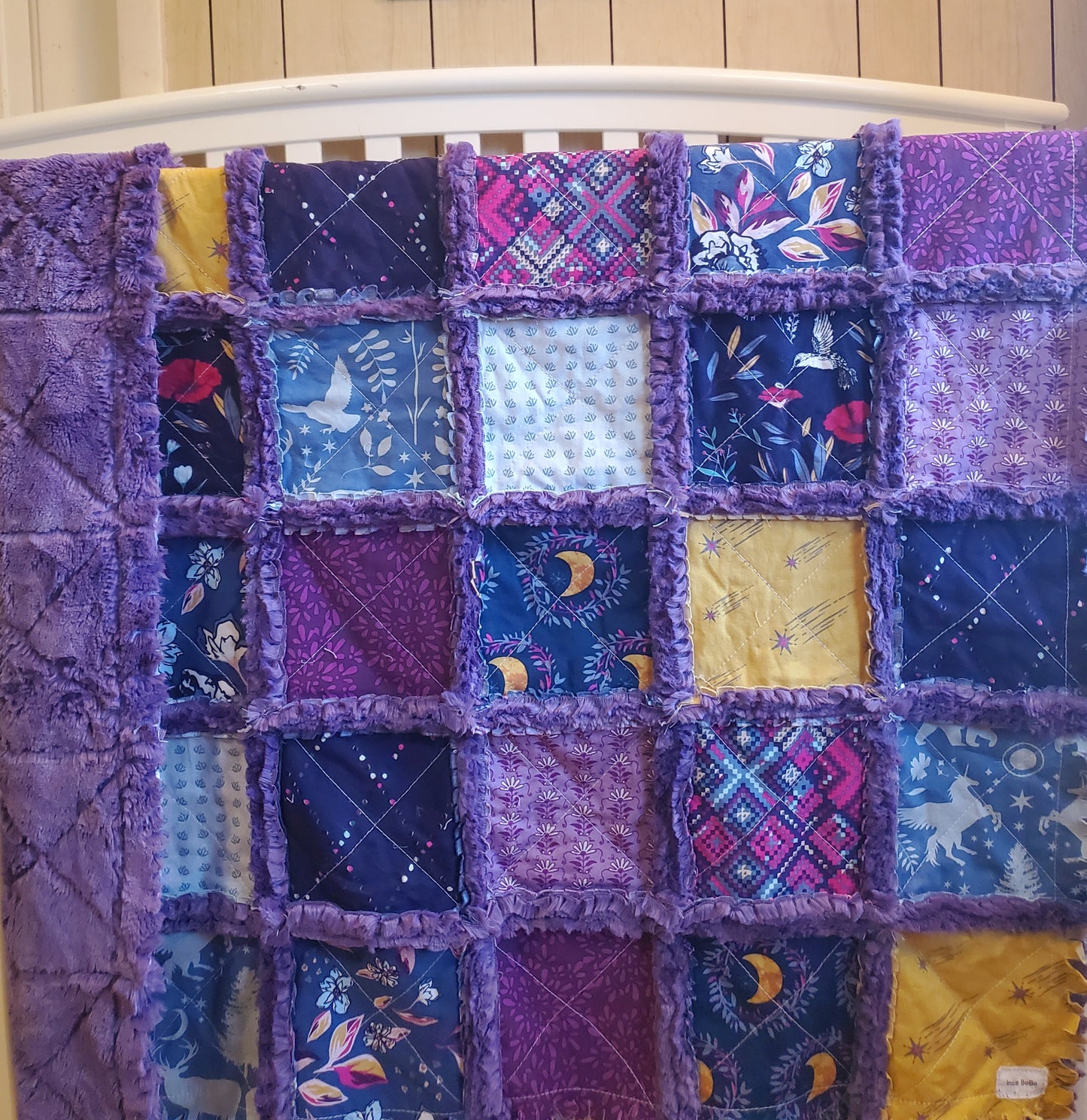 Handmade Quilt, Patchwork Quilt, Unicorn Quilt, Boho Quilt, Floral Quilt, Crib Quilt, Witchy Gifts, Baby Shower Gift, Lovey Blanket, Rag