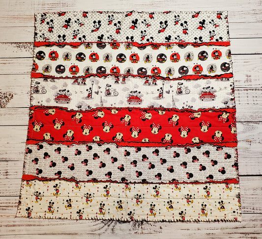 Handmade Rag Quilt, Christmas Mouse Quilt, Baby Blanket, Christmas Gift, Mickey Quilt, Baby Gift, Red and White Quilt, Baby Shower Gift, Tummy Time Quilt