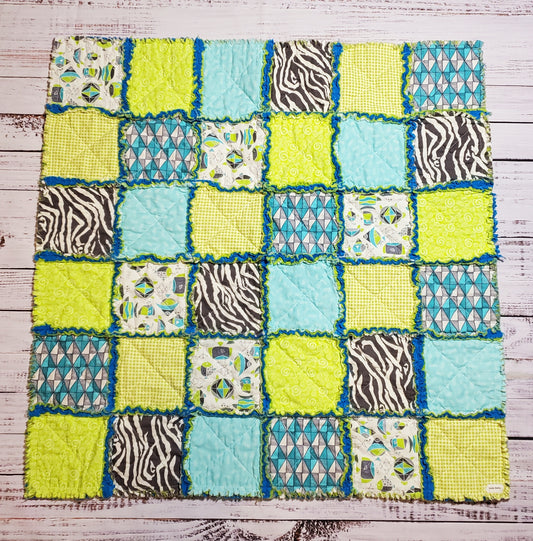 Gender Neutral Baby Blanket, Rag Quilt Baby, Fish Baby Blanket, Baby Shower Gift, Fish Baby Quilt, Fish Baby Gifts, Blue Green Baby Blanket