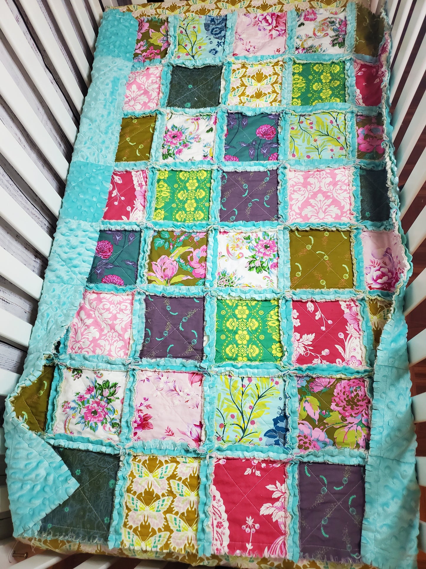 Handmade Quilt, Rag Quilt, Boho Quilt, Floral Quilt, Crib Quilt, Baby Shower Gift, Lovey Blanket, Boho Baby Blanket, Patchwork Quilt, Baby Shower Gift, Nursery Bedding
