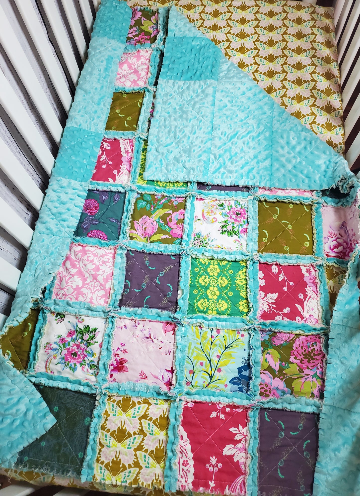 Handmade Quilt, Rag Quilt, Boho Quilt, Floral Quilt, Crib Quilt, Baby Shower Gift, Lovey Blanket, Boho Baby Blanket, Patchwork Quilt, Baby Shower Gift, Nursery Bedding
