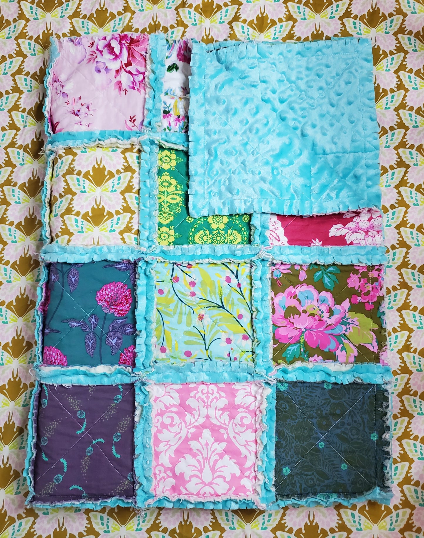 Handmade Quilt, Rag Quilt, Boho Quilt, Floral Quilt, Crib Quilt, Baby Shower Gift, Lovey Blanket, Boho Baby Blanket, Patchwork Quilt, Baby Shower Gift, Nursery Bedding
