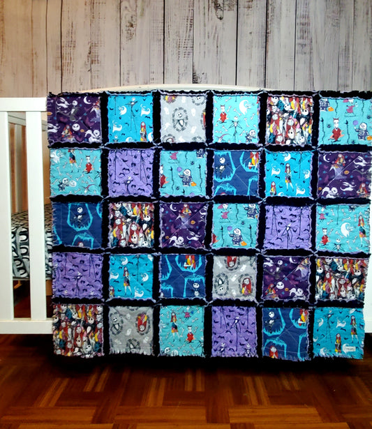 Patchwork Quilt, Handmade Quilt, Rag Quilt, Boho Quilt, NBC Quilt, Crib Quilt, Baby Shower Gift, Nightmare, Before Christmas Quilt, Baby Shower Gift, Nursery Bedding