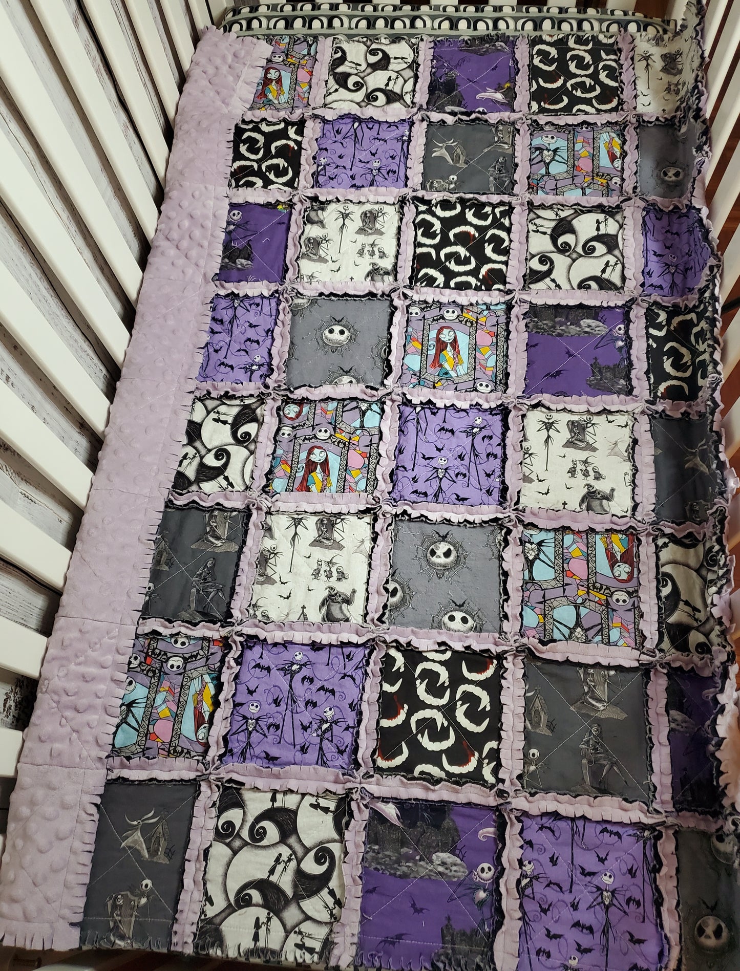 Patchwork Quilt, Handmade Quilt, Rag Quilt, Boho Quilt, NBC Quilt, Crib Quilt, Baby Shower Gift, Nightmare, Before Christmas Quilt, Baby Shower Gift, Nursery Bedding