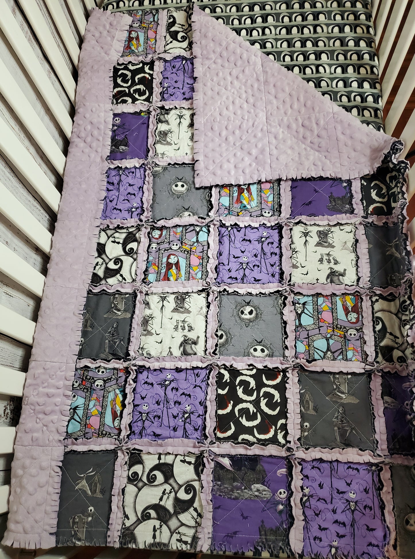 Patchwork Quilt, Handmade Quilt, Rag Quilt, Boho Quilt, NBC Quilt, Crib Quilt, Baby Shower Gift, Nightmare, Before Christmas Quilt, Baby Shower Gift, Nursery Bedding