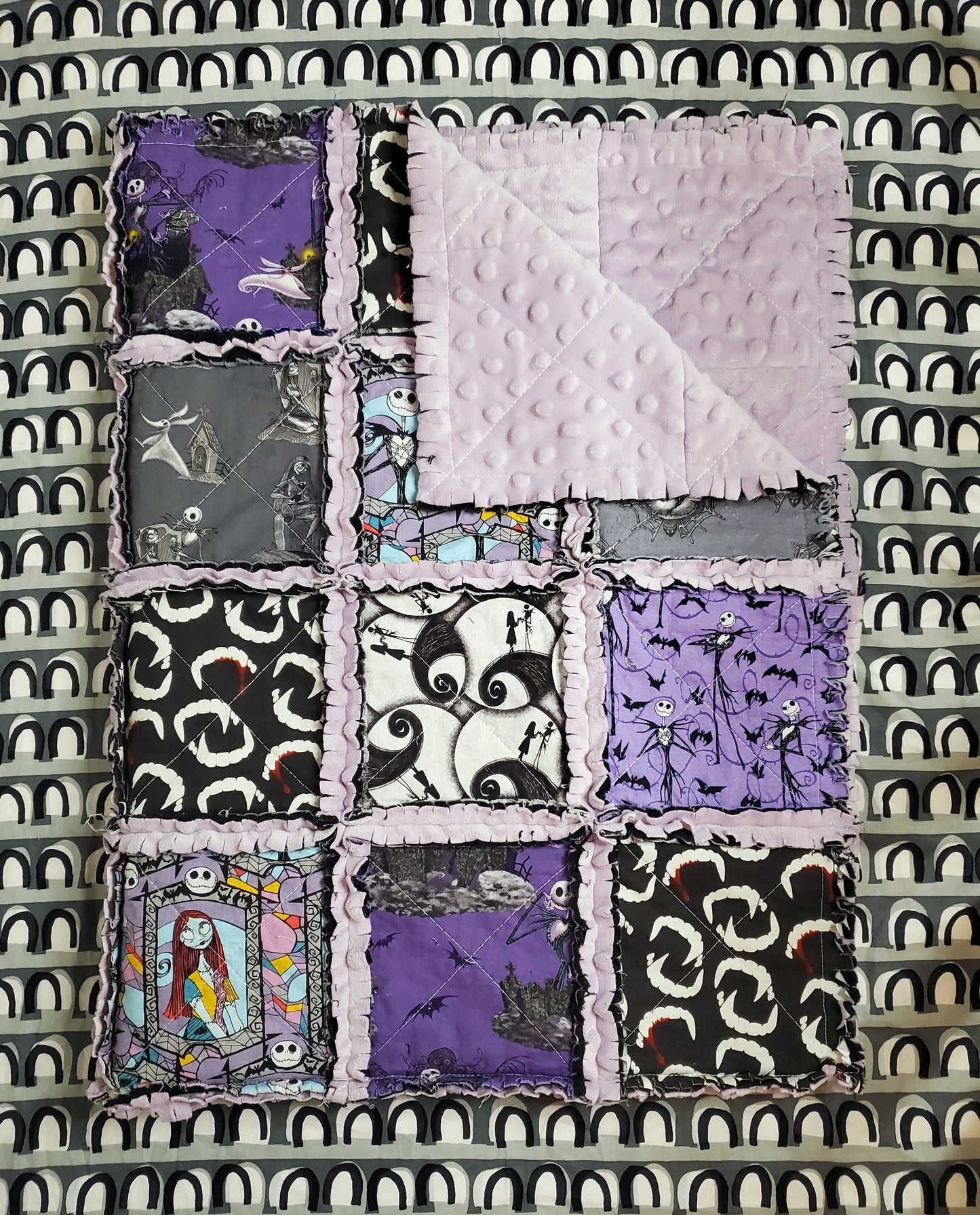 Patchwork Quilt, Handmade Quilt, Rag Quilt, Boho Quilt, NBC Quilt, Crib Quilt, Baby Shower Gift, Nightmare, Before Christmas Quilt, Baby Shower Gift, Nursery Bedding