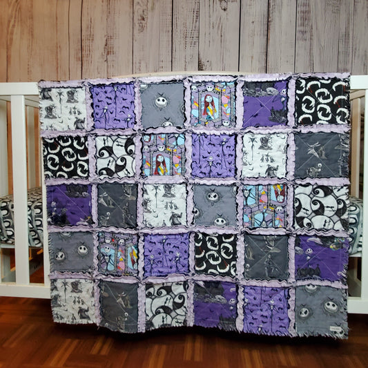 Patchwork Quilt, Handmade Quilt, Rag Quilt, Boho Quilt, NBC Quilt, Crib Quilt, Baby Shower Gift, Nightmare, Before Christmas Quilt, Baby Shower Gift, Nursery Bedding