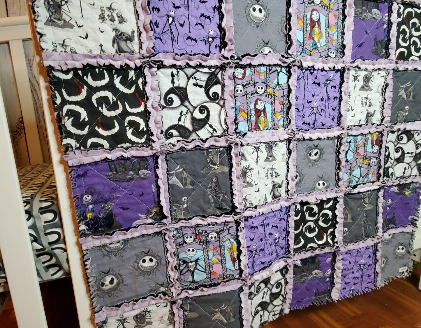 Patchwork Quilt, Handmade Quilt, Rag Quilt, Boho Quilt, NBC Quilt, Crib Quilt, Baby Shower Gift, Nightmare, Before Christmas Quilt, Baby Shower Gift, Nursery Bedding