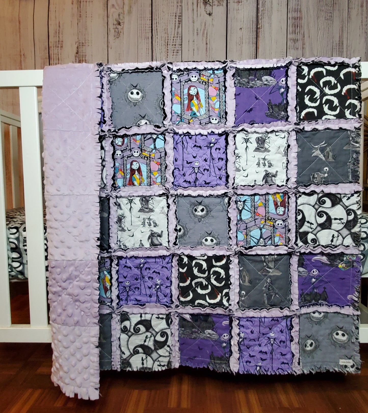 Patchwork Quilt, Handmade Quilt, Rag Quilt, Boho Quilt, NBC Quilt, Crib Quilt, Baby Shower Gift, Nightmare, Before Christmas Quilt, Baby Shower Gift, Nursery Bedding