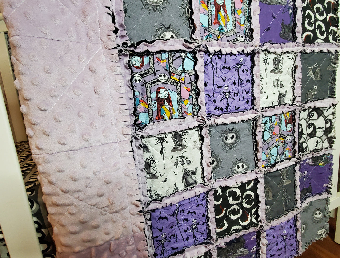Patchwork Quilt, Handmade Quilt, Rag Quilt, Boho Quilt, NBC Quilt, Crib Quilt, Baby Shower Gift, Nightmare, Before Christmas Quilt, Baby Shower Gift, Nursery Bedding