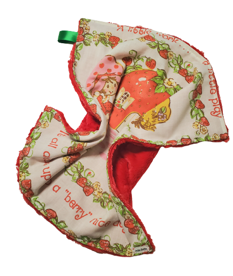 Vintage Strawberry Shortcake, Lovey for Babies, Security Blanket, Baby Lovey Blanket, Faux Fur Blanket, Ready to Ship, Baby Shower Gift