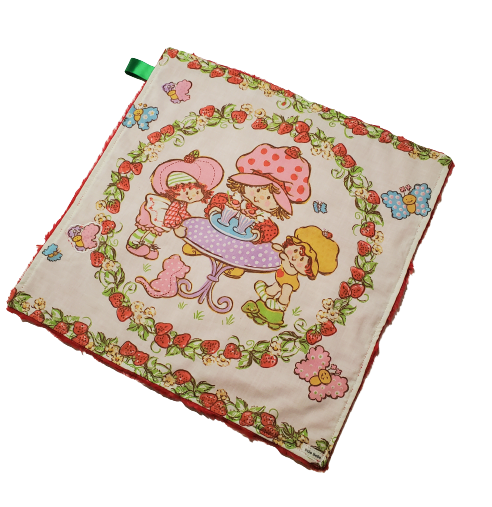 Vintage Strawberry Shortcake, Lovey for Babies, Security Blanket, Baby Lovey Blanket, Faux Fur Blanket, Ready to Ship, Baby Shower Gift