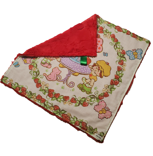 Vintage Strawberry Shortcake, Lovey for Babies, Security Blanket, Baby Lovey Blanket, Faux Fur Blanket, Ready to Ship, Baby Shower Gift