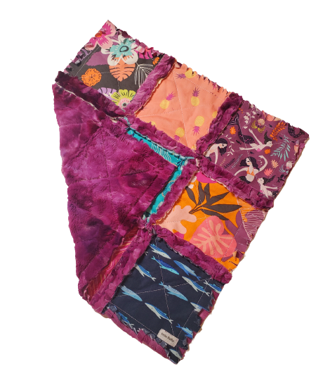 Handmade Patchwork Crib Quilt, Mermaid Quilt, Boho Rag Quilt, Floral, Sirena Mermaid, Baby Quilt, Crib Bedding, Witchy Gift, Nursery Bedding
