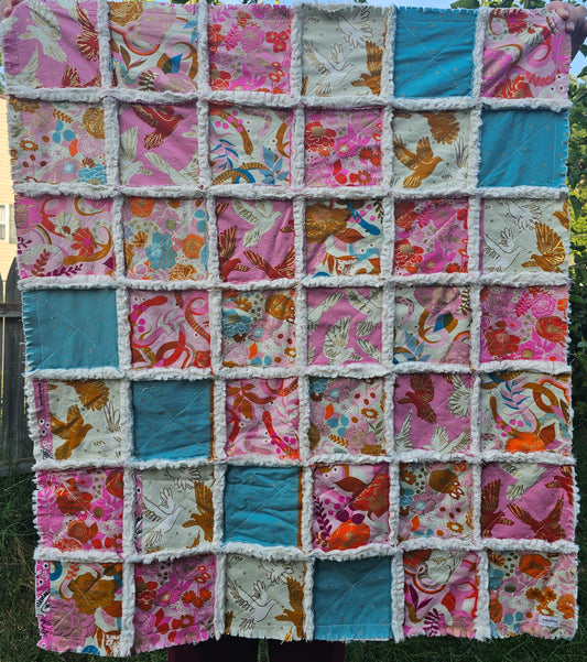 Patchwork Quilt, Handmade Quilt, Minky Rag Quilt, Floral, Baby Bedding, Baby Quilt, Boho Quilt, Mini Crib Quilt, Crib Quilt, Lovey Blanket
