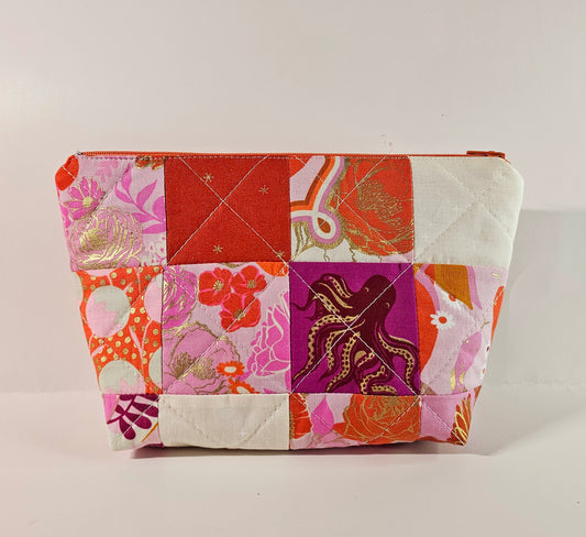 Patchwork Zippered Pouch, Cosmetic Bag, Toiletry Bag, Gifts for Her, Unique Gift, Ruby Star Society, Handmade Quilted Pouch, Christmas Gift