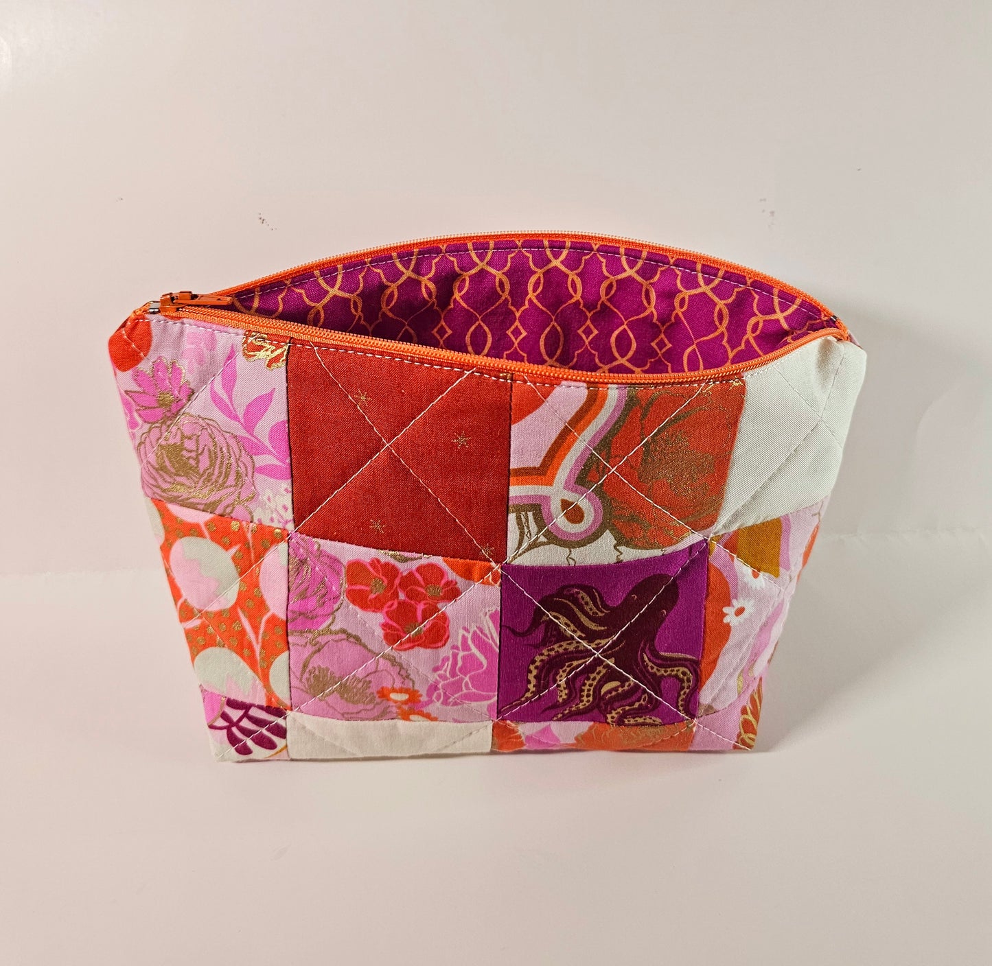 Patchwork Zippered Pouch, Cosmetic Bag, Toiletry Bag, Gifts for Her, Unique Gift, Ruby Star Society, Handmade Quilted Pouch, Christmas Gift