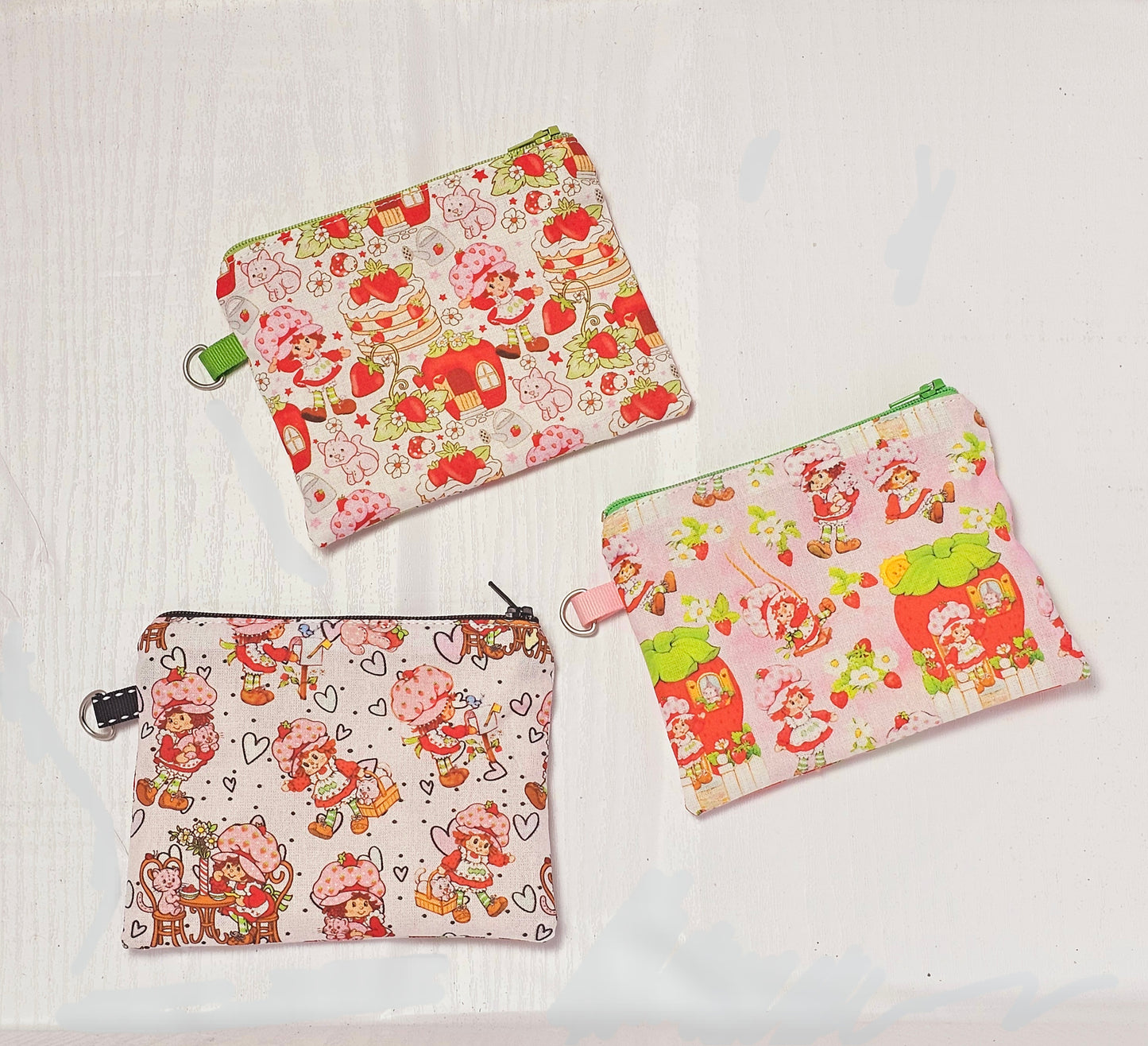 Small Fabric Zipper Pouch, Purse organizer, Vintage Strawberry Shortcake, Handmade Lined Zipper Pouch, Gift Card Coin Bag, Strawberry Purse
